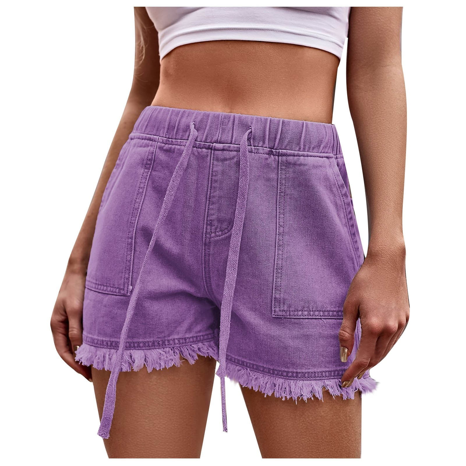 Womens Shorts Aoujea Summer Plus Size Women's Casual Feeling Design Denim  Solid Color Work Clothes Elastic Belt Pocket Shorts Gray on Clearance 