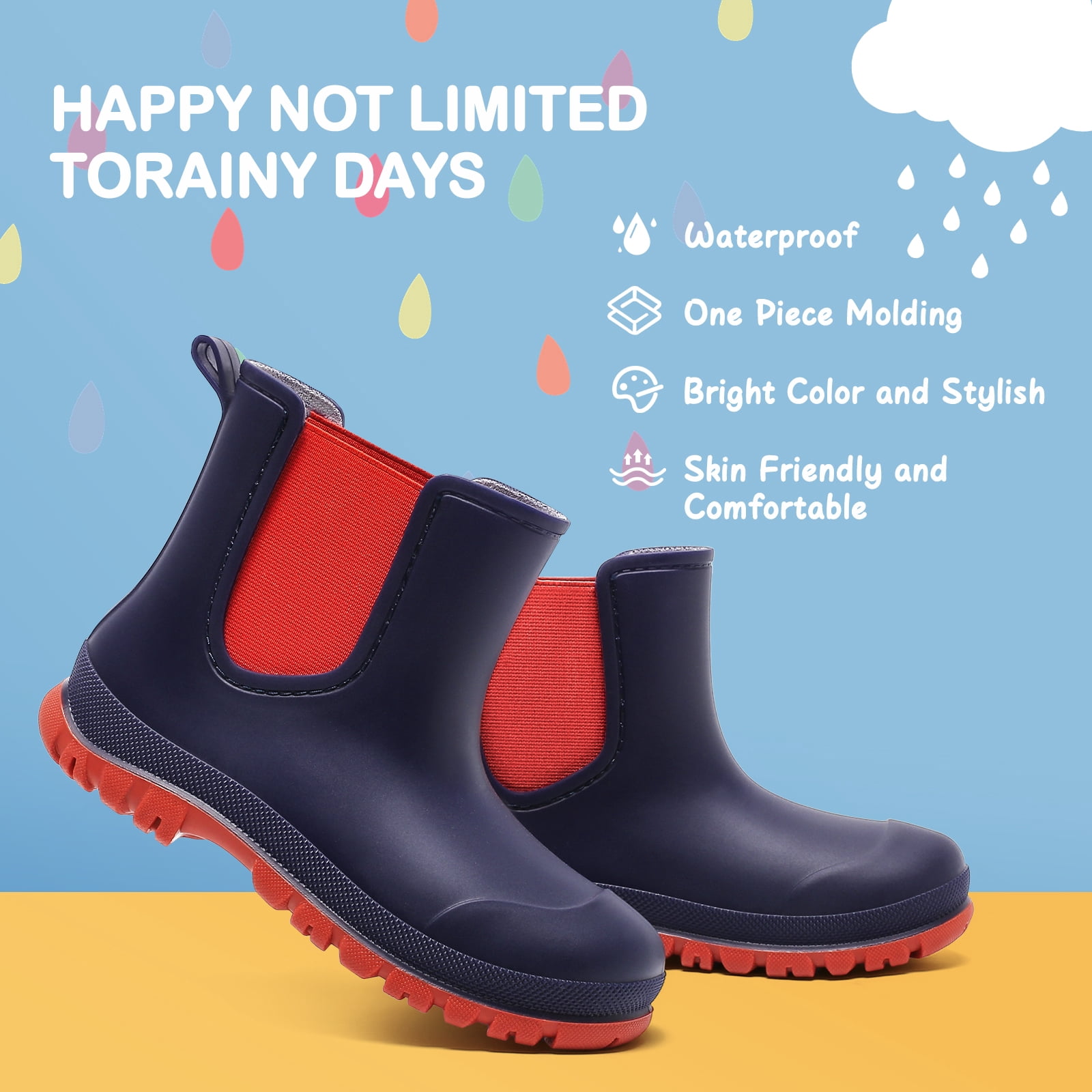 Lcamaw Kids Rain Boots, Waterproof Chelsea Rubber Boots for Boys and Girls, Non-Slip Ankle Muck Toddler Rainboots, Outdoor, Farm, Park, Hiking, Fishing, School Playing