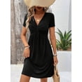 thumbnail image 4 of Summer Casual V Neck Twist Front Short Sleeve Mini Dress, 4 of 4