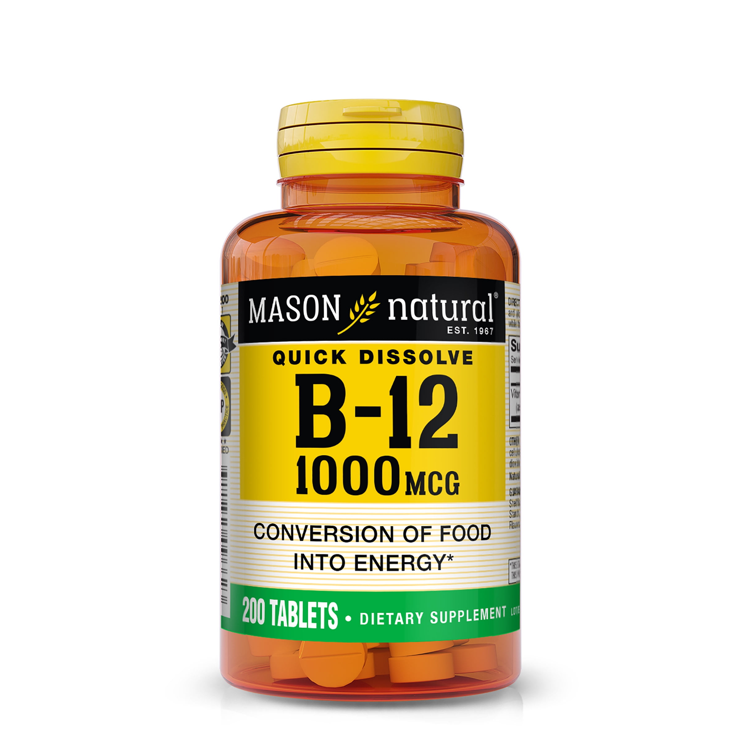 (3 pack) Mason Natural Vitamin B12, Supports Conversion of Food into Energy, 200 Tablets