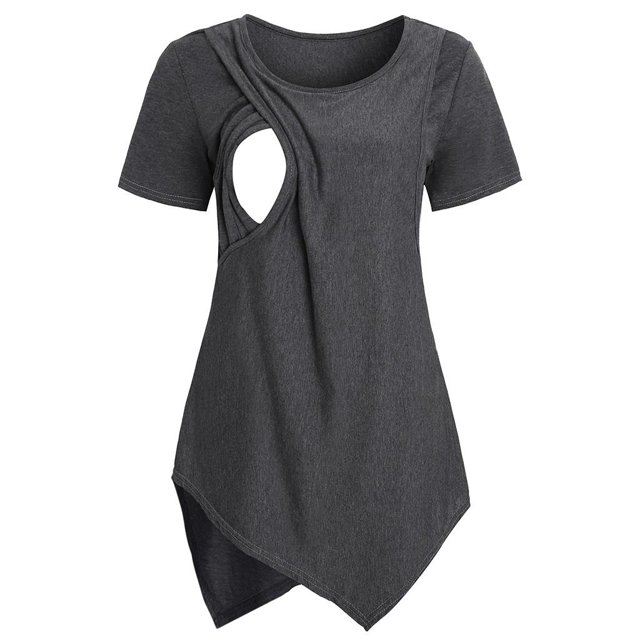 Pisexur Haut d'Allaitement de Maternité pour Femmes, Hauts d'Allaitement, T-Shirt à Double Couche à Manches Courtes, T-Shirt d'Allaitement