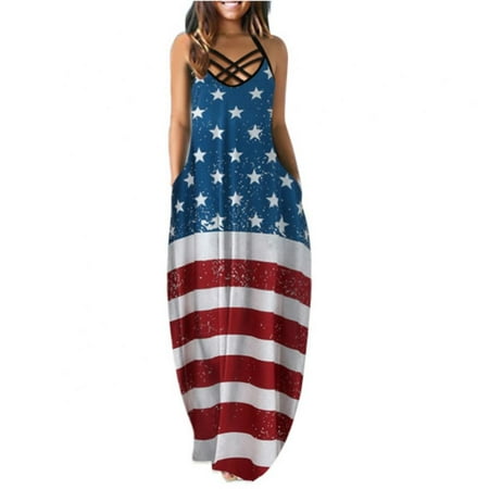 

Dress for Women Spaghetti Strap Dress with Pocket Sleeveless Colorful Beach Dress