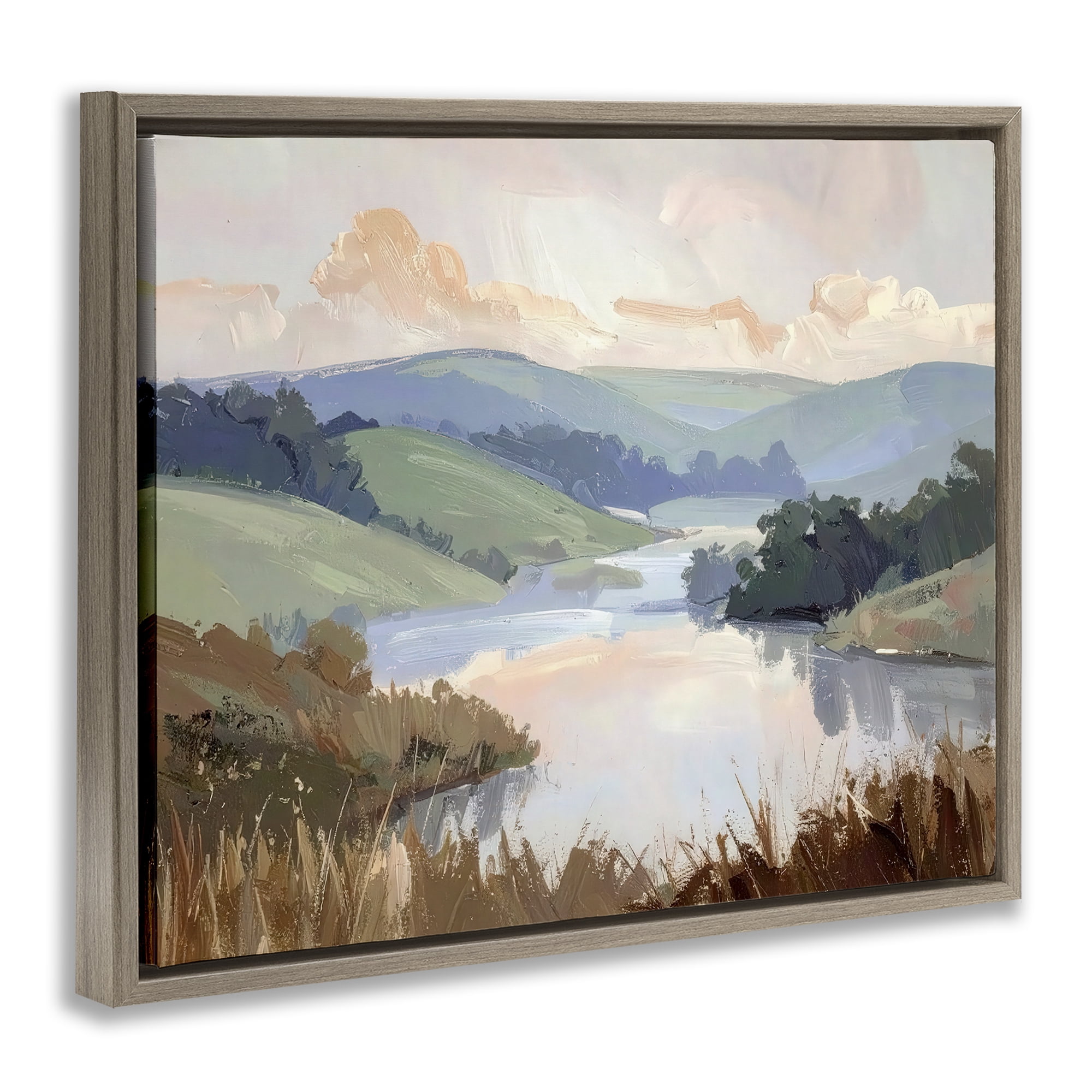 Stupell Industries Muted Distant Mountains Brown Framed Floater Canvas Wall Art, design by Alonza Saunders