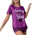 thumbnail image 2 of Two-Piece Casual Home Set for Women Fashion Letter-Printed Short-Sleeved Top Striped Shorts Pyjamas Set Present for Women Up to 65% off, 2 of 3
