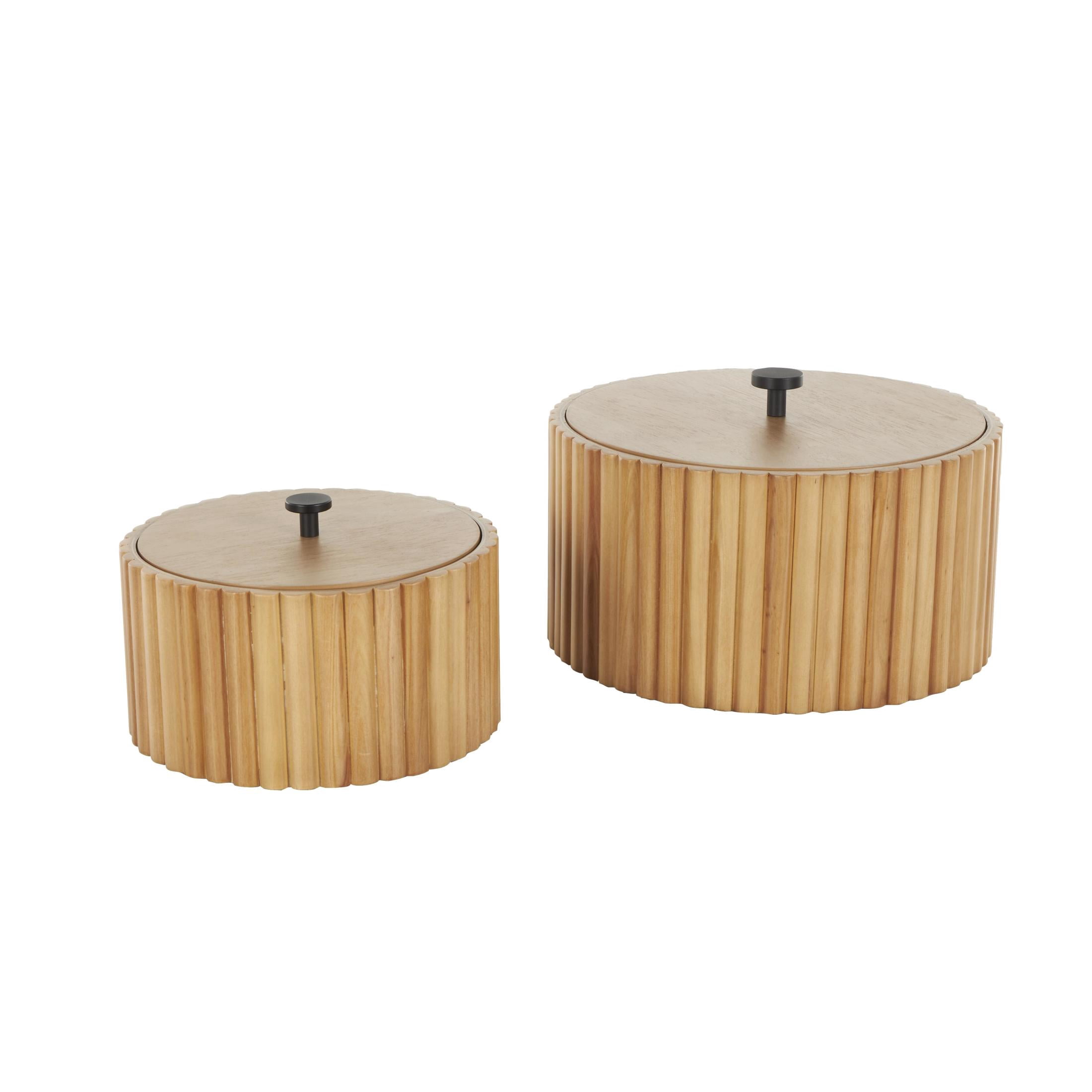 DecMode Handmade Slatted Brown Wooden Decorative Box with Lids, 2 Count