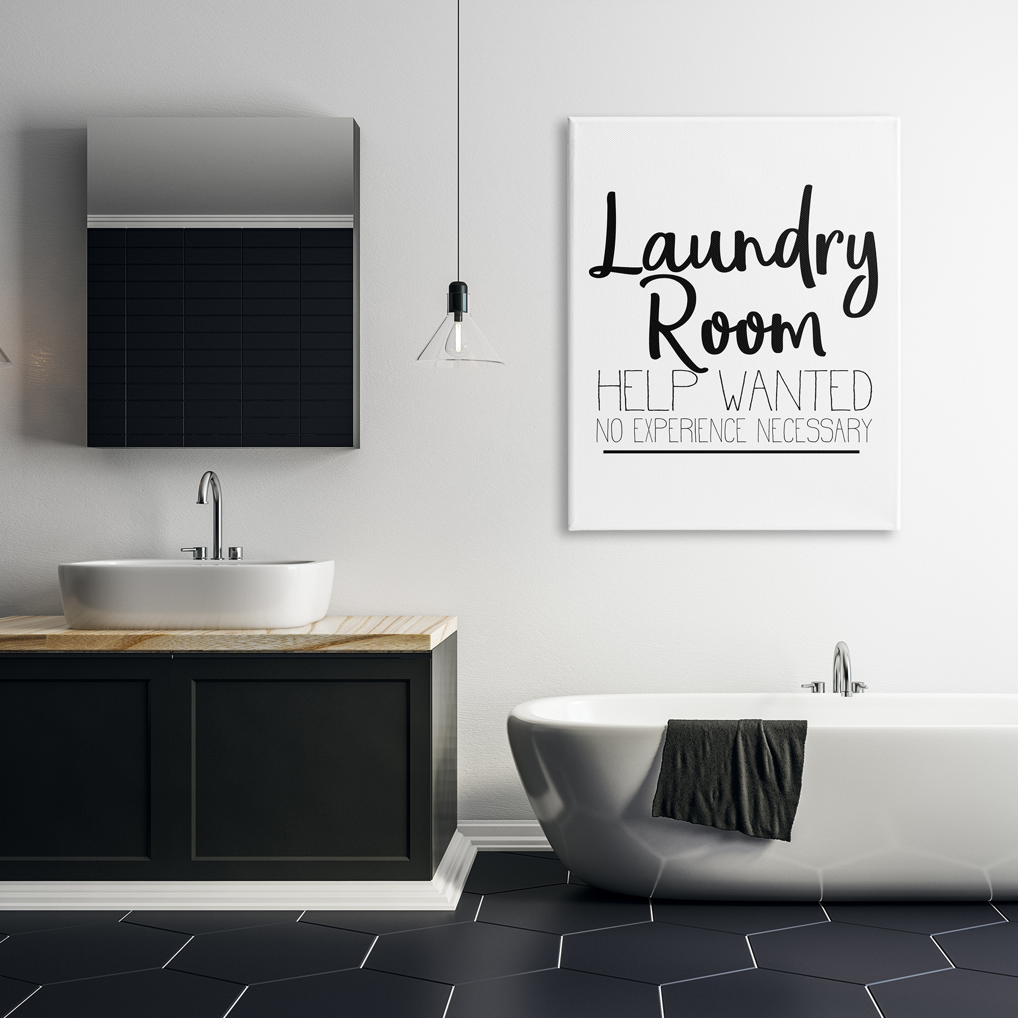Stupell Industries Help Wanted Laundry Room Sign Bold Black White, 36 x 48, Designed by Kim Allen