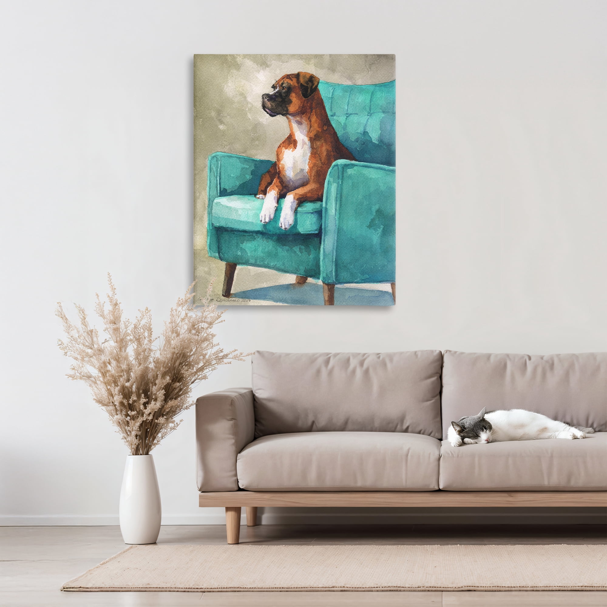 Stupell Industries Majesty Boxer on Armchair Canvas Wall Art, design by George Dyachenko