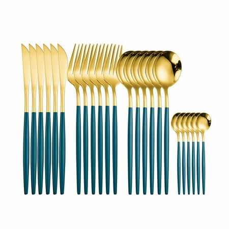 

UMMH Gold Dinnerware Set Fork Spoon Knife Cutlery Set 24 Pieces Stainless Steel Cutlery Complete Gold Tableware Sets Kitchen