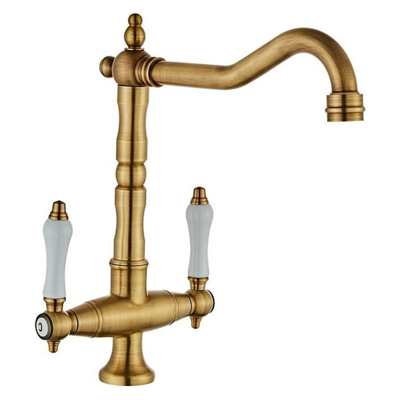 Faucet For Kitchen Dual Handle Antique Brass Retro Faucet, 360 Degree Rotation Kitchen Sink Taps, Deck Mounted Bathroom Sink Mixer ,Easy to Install