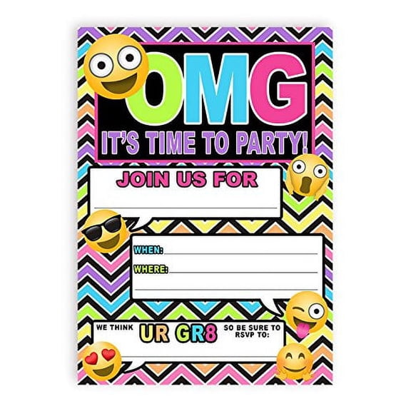 Emoji Rainbow Invitation Tween Teen Birthday Graduation Party - 20 Invitations and 20 Envelopes