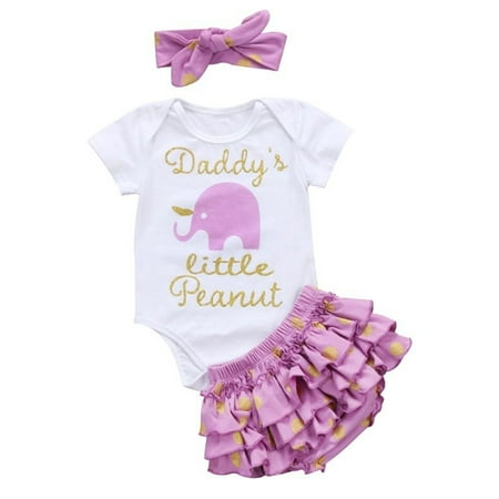 

Gwiyeopda Girls 3Pcs Printed Romper Set Short Sleeve Triangle Crotch Tops with Ruffled Muti-layer Wave Point Shorts and Bow Headband