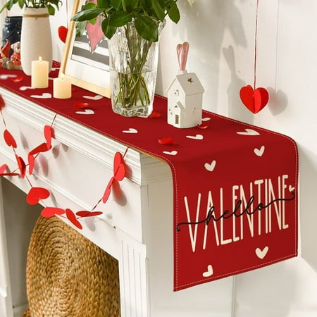 

HANXIULIN Valentine s Day Table Flag Heart Pattern Holiday Decoration Heat Insulation Linen Tablecloth Home Decor