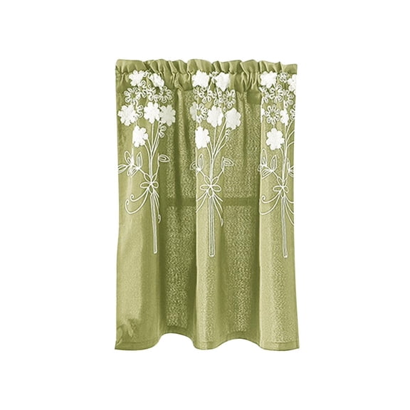 Small Bathroom Window Curtain 29 Inch Long Light Filtering Floral Short Tier Curtain for Kitchen Home Decor