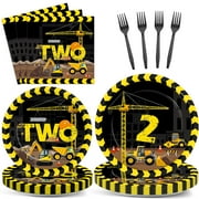25 Guests Construction Birthday Party Supplies Plates Napkins Forks Set Disposable Dump Truck 2nd Birthday Party Decorations Tableware Dinnerware Two Years Old Baby Party Favors