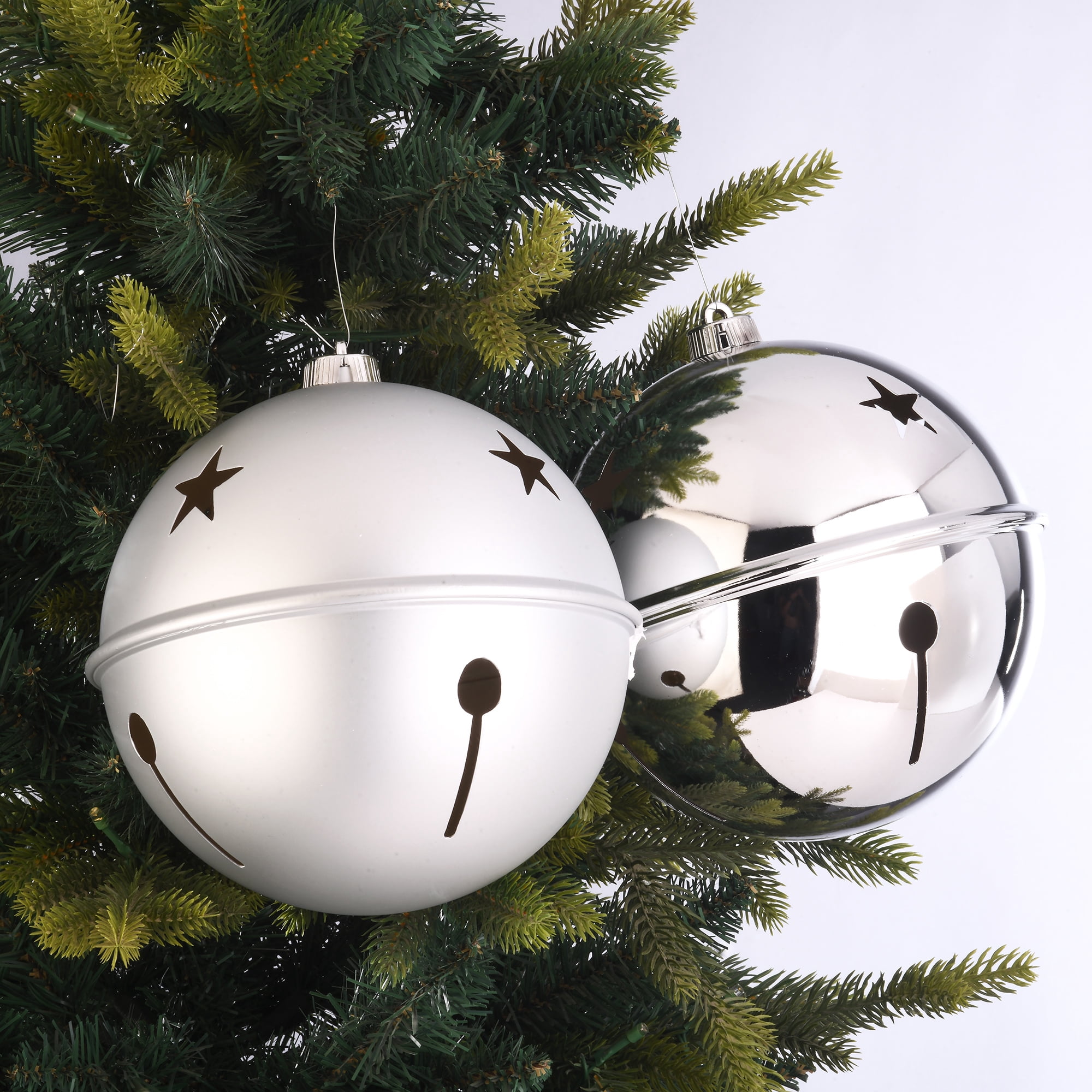 2-Count Silver Jumbo Bell Shatterproof Christmas Ornaments, 7.87 in, by Holiday Time