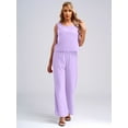 thumbnail image 5 of Mufeng Women 3 PCS Chiffon Pant Formal Suit with Tank Top Draped Cardigan Mother of Bride Dress Set Evening Gown Lavender 2XL, 5 of 9