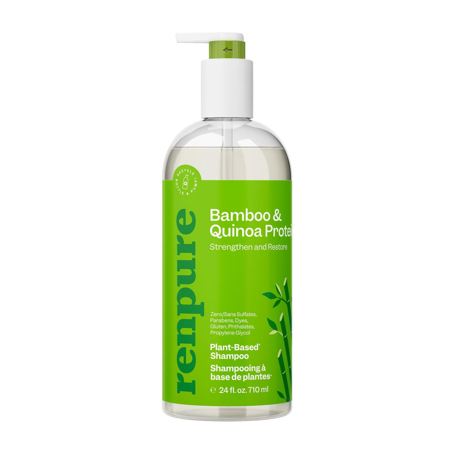 Renpure Bamboo & Quinoa Shampoo, Plant-Based –  Restores, Hydrates & Strengthens For Healthier Hair – For Weak, Dull & Damaged Hair– 24 Fl Oz