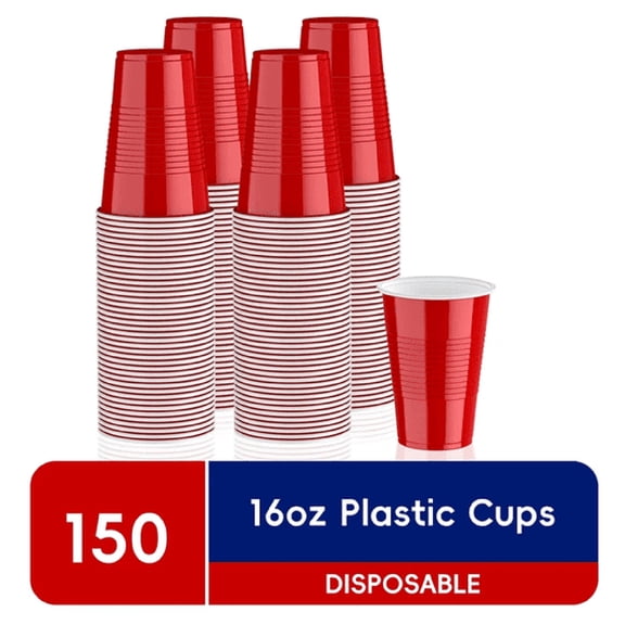 BPPEG 150 Pack 16 oz Disposable Plastic Cups,Red Party Plastic Cups for Parties,Picnics and BBQ,disposable shot glasses
