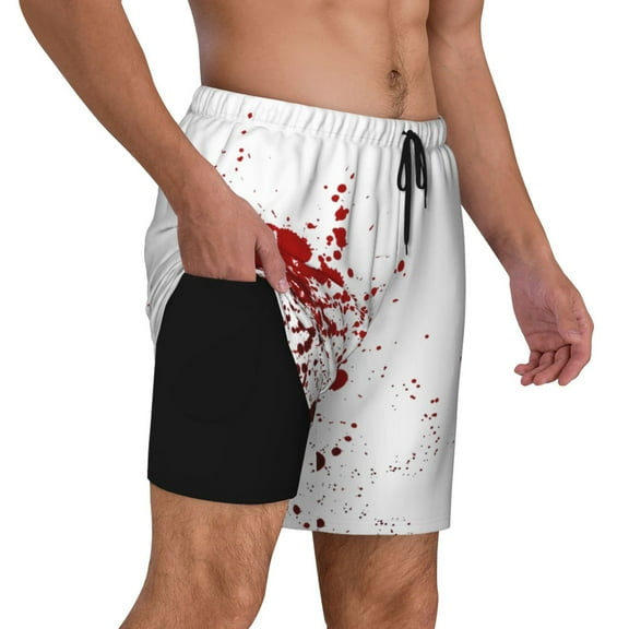 Mens Blood Splatter Swimming Trunks with Compression Liner Beach Quick Dry Swim Shorts