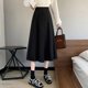 thumbnail image 4 of Falda ajustada de talle alto y adelgazante de longitud media con corte en A para mujer, color negro, talla grande, otoño 2024, 4 of 5