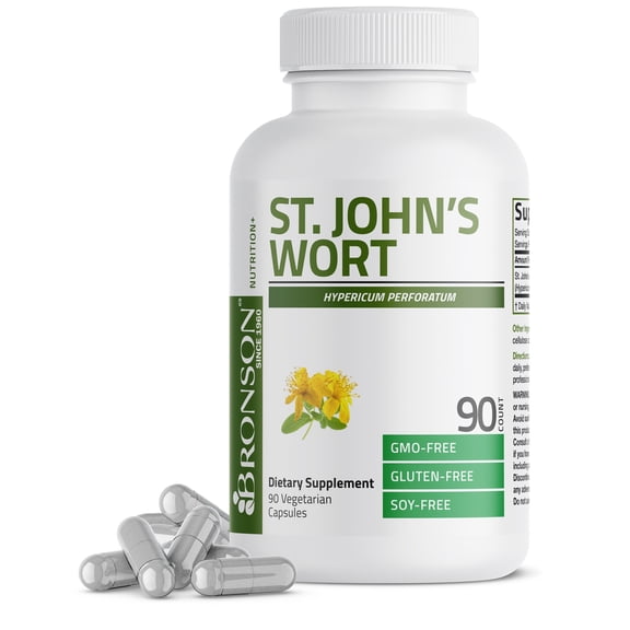 Bronson St. John's Wort Hypericum Perforatum Supports a Positive Mood - Non-GMO, 90 Vegetarian Capsules