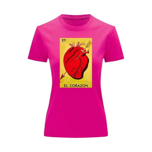 Playera Blusa El Corazon De La Loteria Mexicana Tradicion Mexicana Color Fucsia Talla Mediana Marca Emil SaEs