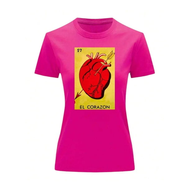 Playera Blusa El Corazon De La Loteria Mexicana Tradicion Mexicana Color Fucsia Talla Mediana Marca Emil SaEs