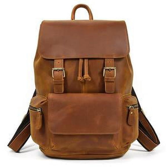 Men's Crazy Horse Leather Backpack,Dark brown