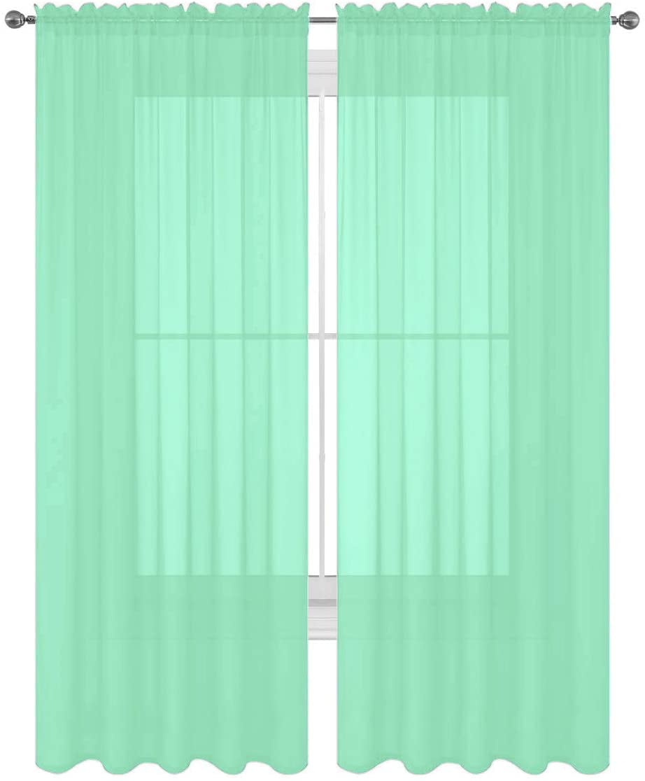 Decotex 2 Piece Solid Elegant Sheer Curtains Fully Stitched Panels Window Treatment Drape (54" X 84", Mint)