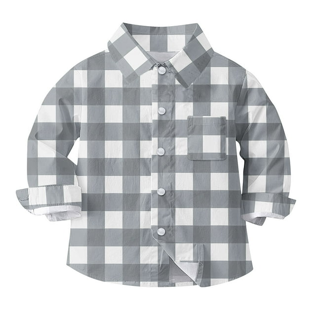Besolor Toddler Boys Girls Plaid Button down Shirts Kids Collared Long Sleeve Uniform Dress Shirt Tops Spring Fall Clothes