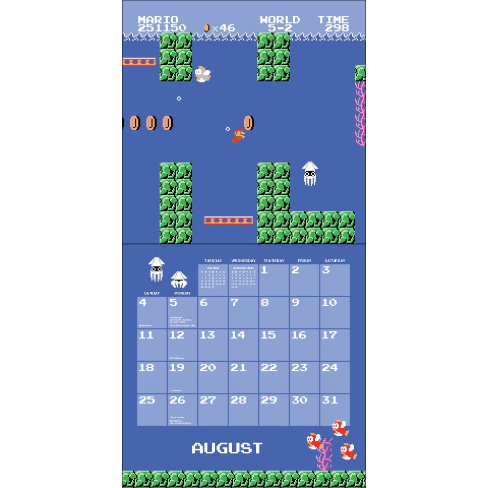 Super Mario Bros. 8-Bit Retro 2024 Wall Calendar with Bonus Diecut  Notecards by Nintendo