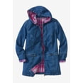 thumbnail image 4 of Woman Within Plus Size Flannel-Lined Denim Jacket Removable Hood Long Oversized Jean Coat, 4 of 6
