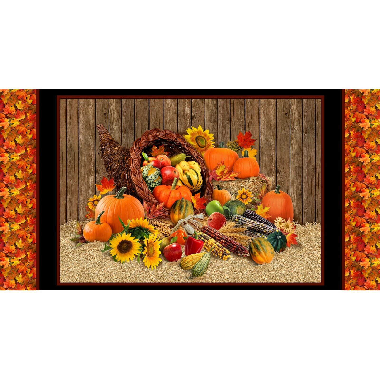Spoonflower Tea Towel Block Print Autumn Fall Thanksgiving Pumpkin Linen Cotton 