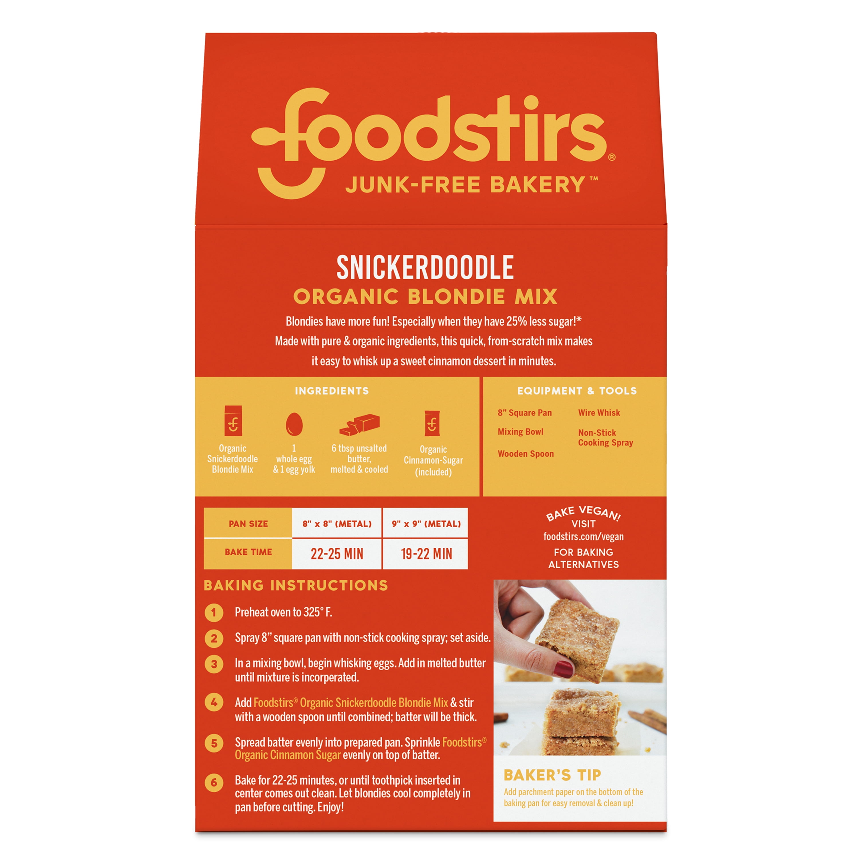Foodstirs Junk-Free Bakery, Organic Snickerdoodle Blondie Mix, 25% Less Sugar, Dairy Free, 11.95 Oz