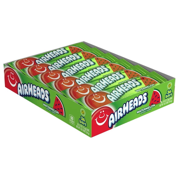 Airheads Candy Individually Wrapped Regular Size Bars, Watermelon, Nut Free, 36 Count