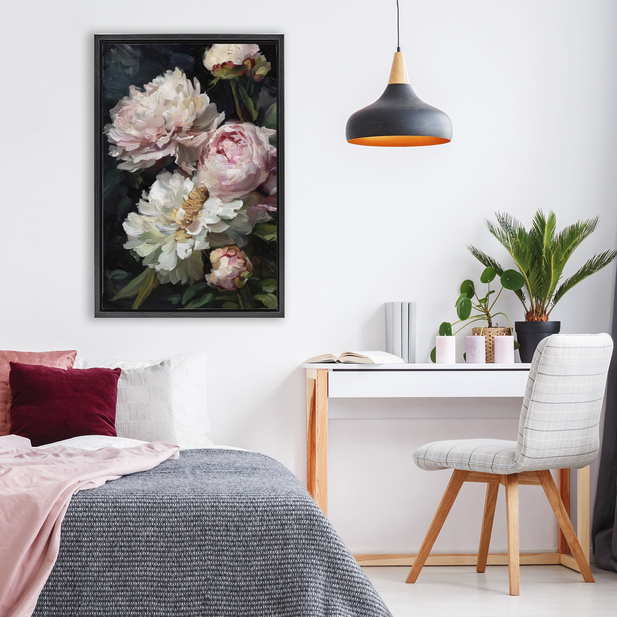 Stupell Industries Soft And Moody Peonies Black Framed Floater Canvas Wall Art, design by Petal Prints Design