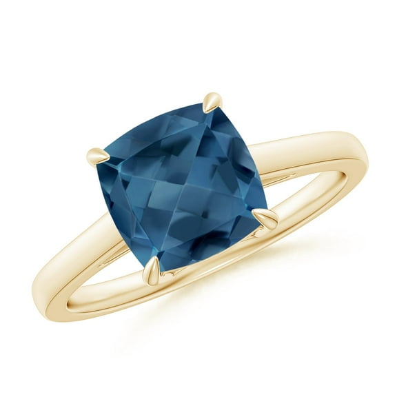 ANGARA Natural Classic Solitaire 2.5 ct London Blue Topaz Cocktail Ring in 14K Yellow Gold for Women (Size-8mm) | November Birthstone Jewelry for Women | London Blue Topaz Ring (Ring Size- 7.5)