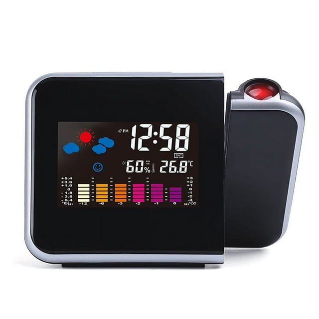 Manufacturer Direct: Dynamic Rotating Color Screen Weather Station Projection Clock with Accurate Forecast & Temperature Readings, 8190 Model in Black, Durable Plastic Mirror Construction, Compact