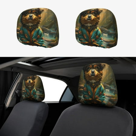 2 PCS Car Headrest Cover Creekside Meditating Puppy Soft Car Seat Head Rest Cover Protector Interior Car Accessories Seat Covers for Cars Truck Auto Only Covers