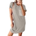 thumbnail image 5 of Laqbezok Ribbed Knit Pocket Dress, Casual Textured Vertical Short Sleeve Stripe Mini Dress, Slimming Round Neck Summer T-Shirt Dress, Solid Color Tunic Sun Dress, 5 of 7