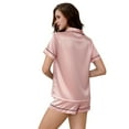 thumbnail image 3 of Hitime Silk Satin Womens Pajamas Set Button Down Summer Sleepwear Short Sleeve Breathable Nightwear Loungewear Set, Size M, 3 of 7