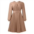 thumbnail image 3 of Vestido Midi para Mujer, Vestido de Iglesia, Moda, Cintura Alta, Vestido Informal de Negocios, Vestido de Cóctel con Cinturón Caqui L, 3 of 10