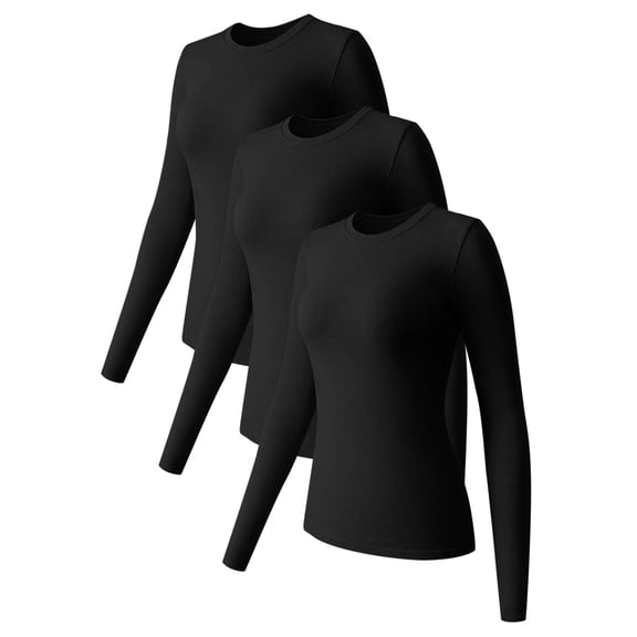 Youmylove Women Thermal Underwear 3-Pack Baselayer Shirts Long Sleeve Tops Crew Neck Stretch Fitted Base Layer Tee Shirts Tops Comfort Loungewear Clothing