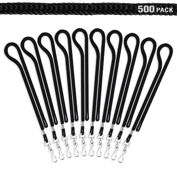 Mifflin-USA Lanyard (Black, 36 Inch, 100 Pack), ID Badge Lanyards, Round Woven Lanyards with J-Hook