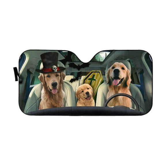 3D Halloween Golden Retriever Windshield Sunshade Universal Fit Cars Suv Truck