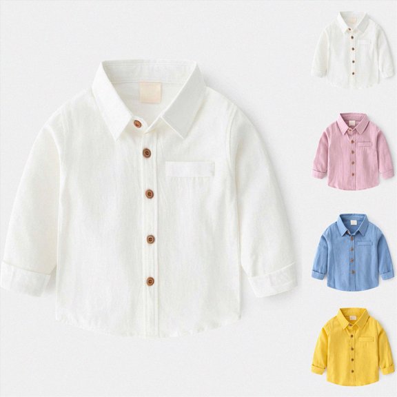 7-8T Little Kids Boys Shirts Solid Color Button Up Shirts Formal Dress Shirts 2-11T Solid Color Oxford Long Sleeve Stylish Classic Kids Tops
