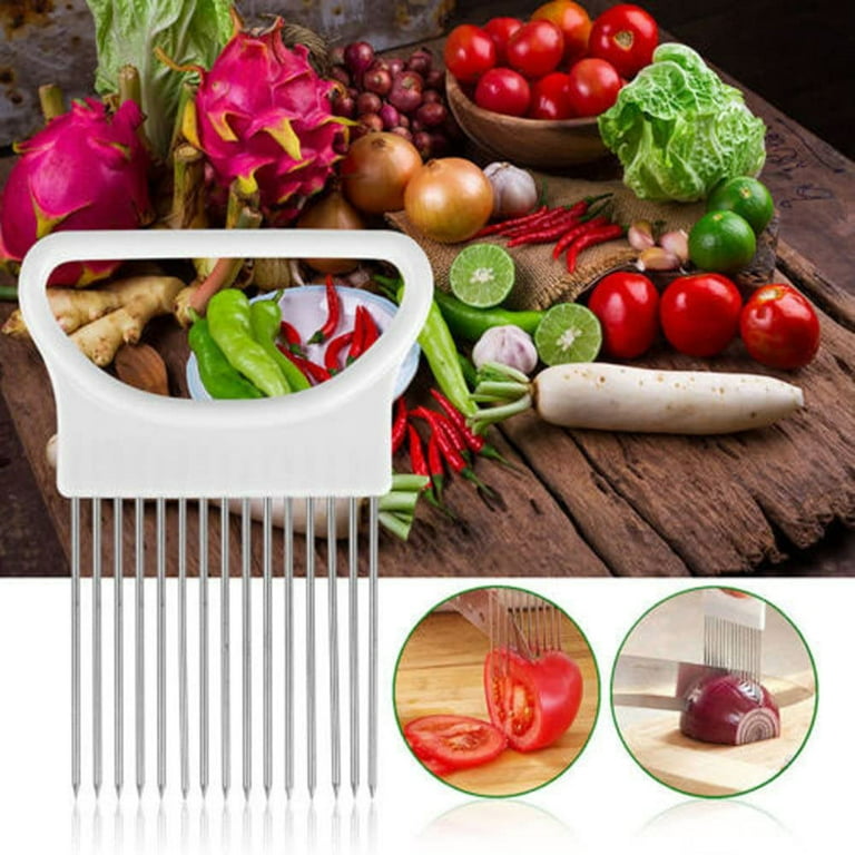 Easy Onion Cutter Holder Vegetable Slicer Cutting Tools Stainless Steel  Meat Potato Tomato Slicer Holder Fork