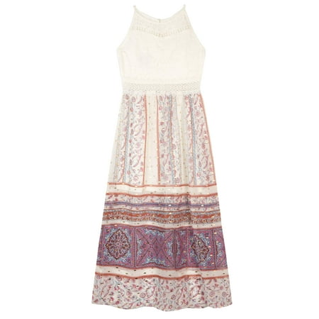 - Lace and Foil Paisley Border Print Maxi Dress (Big Girls)