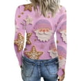 thumbnail image 3 of Women's Christmas Ribbed Knit Long Sleeve Shirts Cute Christmas Print Stretch V Neck Cute Jumper Tee Tops, 3 of 5