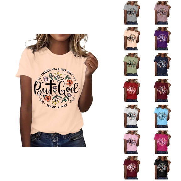 There Was No Way but God Made A Way Graphic Tees for Women 2026 Summer Casual Short Sleeve Crewneck Christian T Shirts